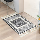 Black and White Geometric Tassel Floor Mat