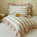 Striped Ruffled Lace Pillowcases in Multiple Colours